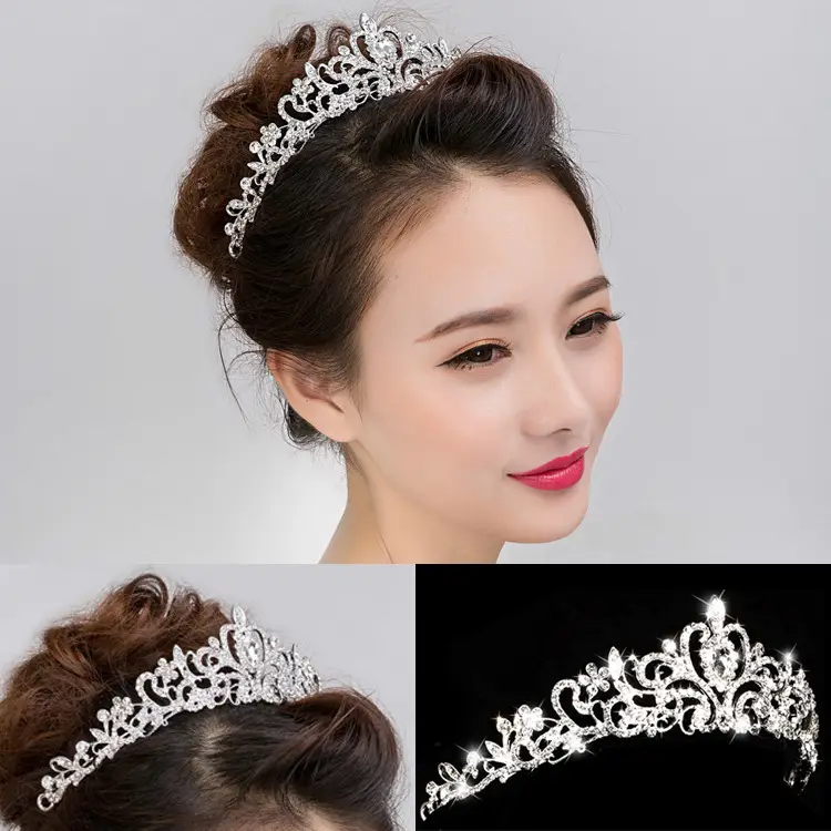 Golden Bridal Crown Baroque Flower Rhinestone Headband — feature 10