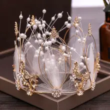 Golden Bridal Crown Baroque Flower Rhinestone Headband — feature 22