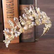 Golden Bridal Crown Baroque Flower Rhinestone Headband — feature 24