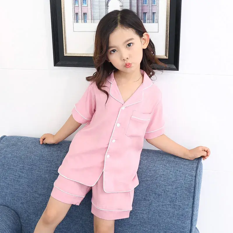 Japanese & Korean Girls Pajamas Navy Blue Summer Set