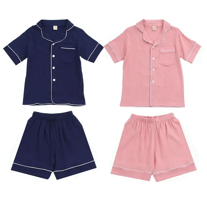 Japanese & Korean Girls Pajamas Navy Blue Summer Set