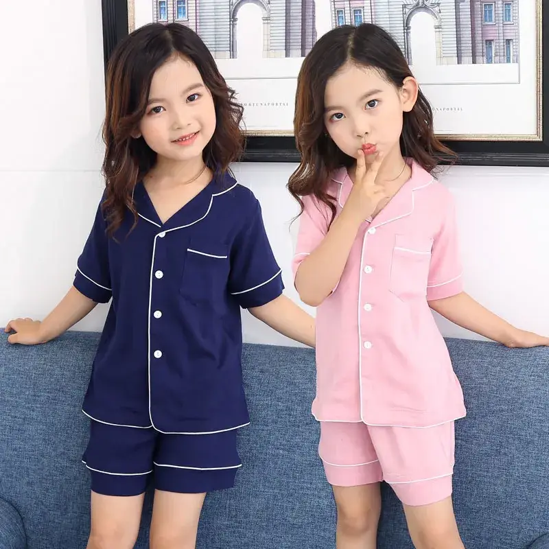 Japanese & Korean Girls Pajamas Navy Blue Summer Set