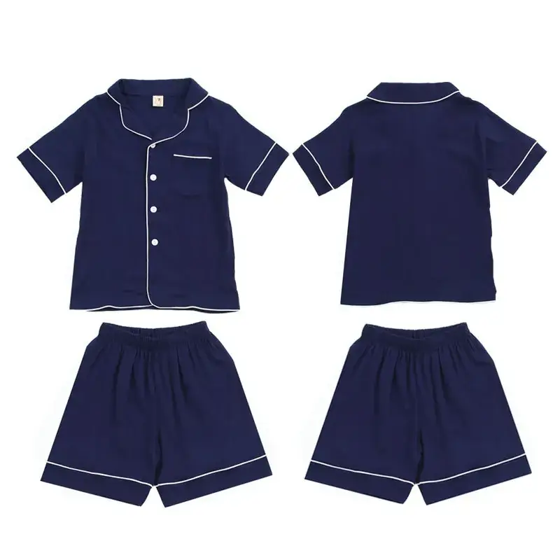 Japanese & Korean Girls Pajamas Navy Blue Summer Set