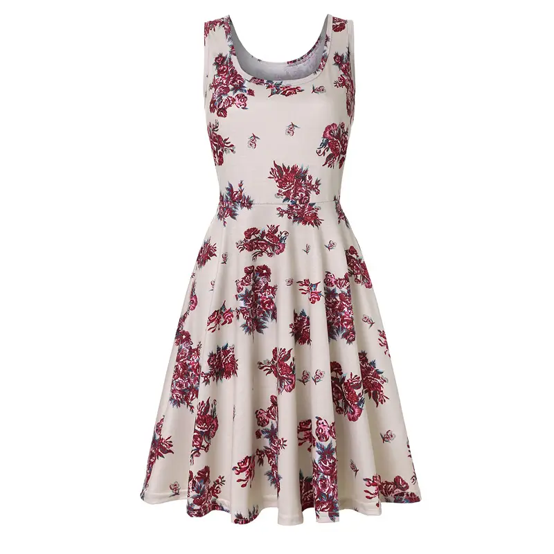 Women Printed Sleeveless Swing Dress Navy Blue Summer