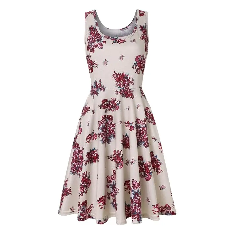 Women Printed Sleeveless Swing Dress Navy Blue Summer
