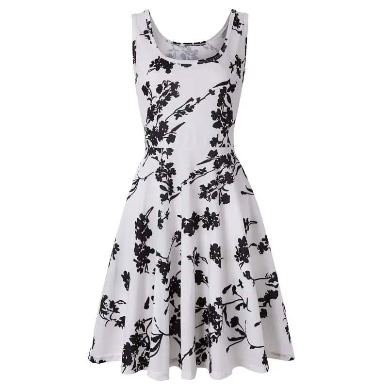 Women Printed Sleeveless Swing Dress Navy Blue Summer