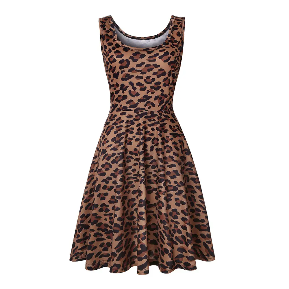 Women Printed Sleeveless Swing Dress Navy Blue Summer