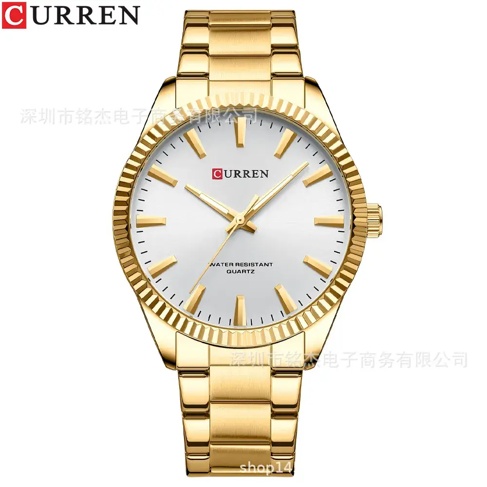 Men's Gold Quartz Watch with Steel Band - Image 3