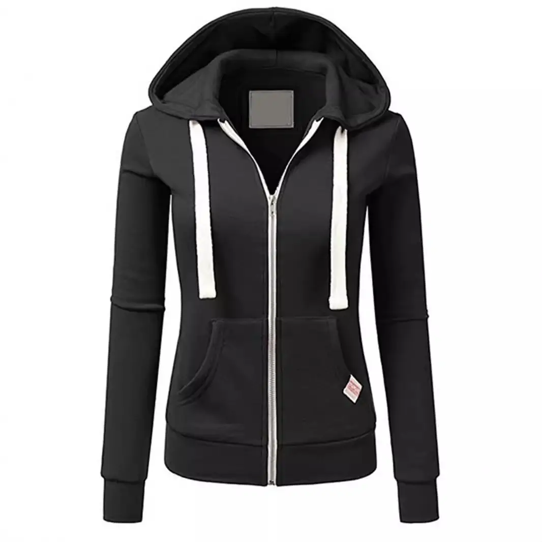 Black Full-Zip Hoodie Jacket for Women - Image 9