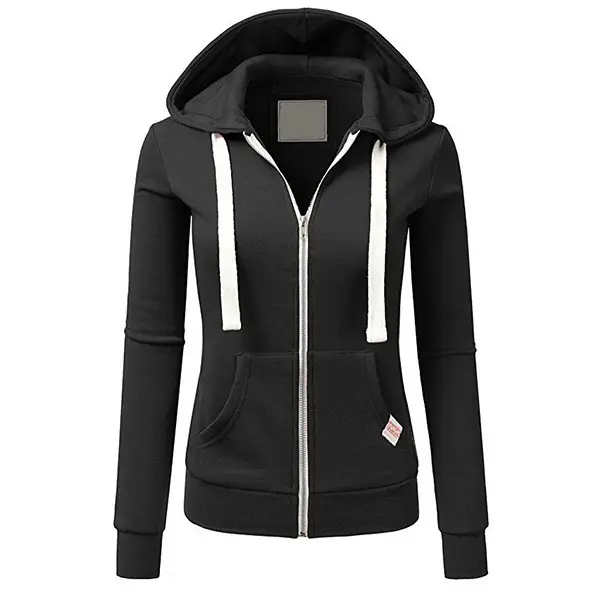 Black Full-Zip Hoodie Jacket for Women - Image 2