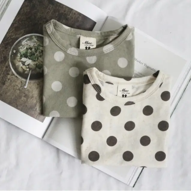 Kids Polka Dot Cotton T-Shirt Green Round Neck - Image 3