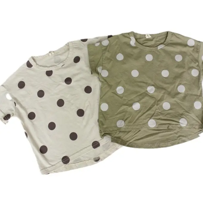 Kids Polka Dot Cotton T-Shirt Green Round Neck - Image 7