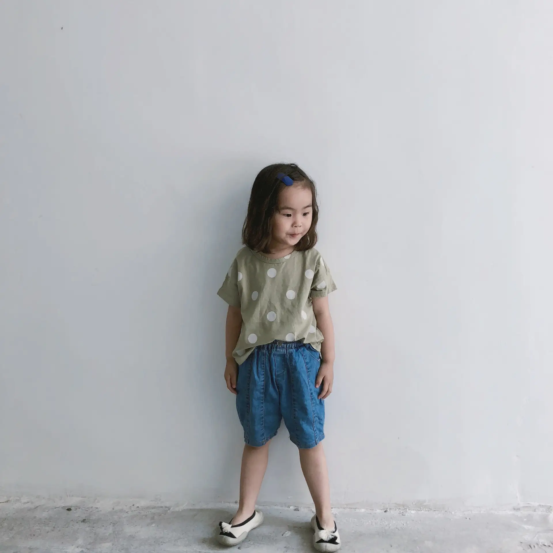 Kids Polka Dot Cotton T-Shirt Green Round Neck — feature 12
