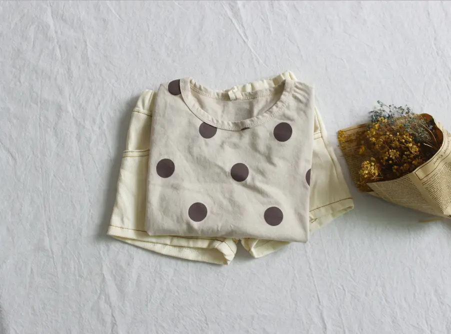 Kids Polka Dot Cotton T-Shirt Green Round Neck — feature 23