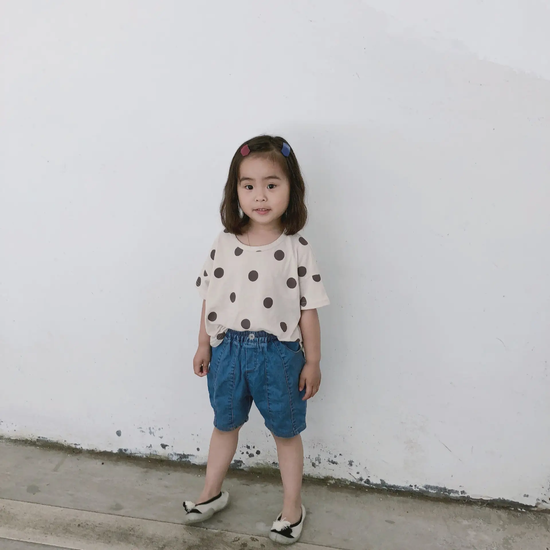 Kids Polka Dot Cotton T-Shirt Green Round Neck — feature 4