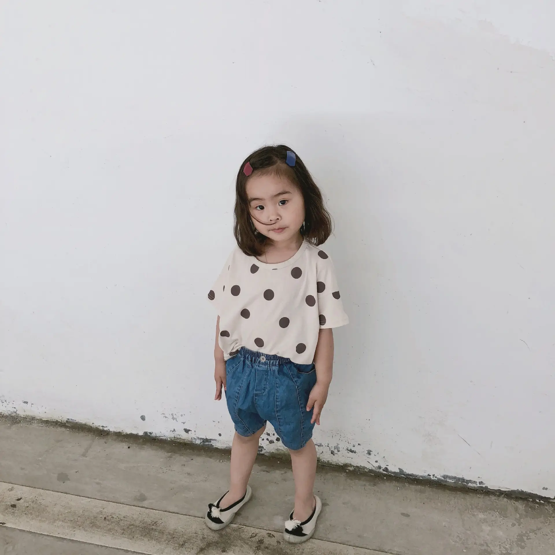 Kids Polka Dot Cotton T-Shirt Green Round Neck — feature 5