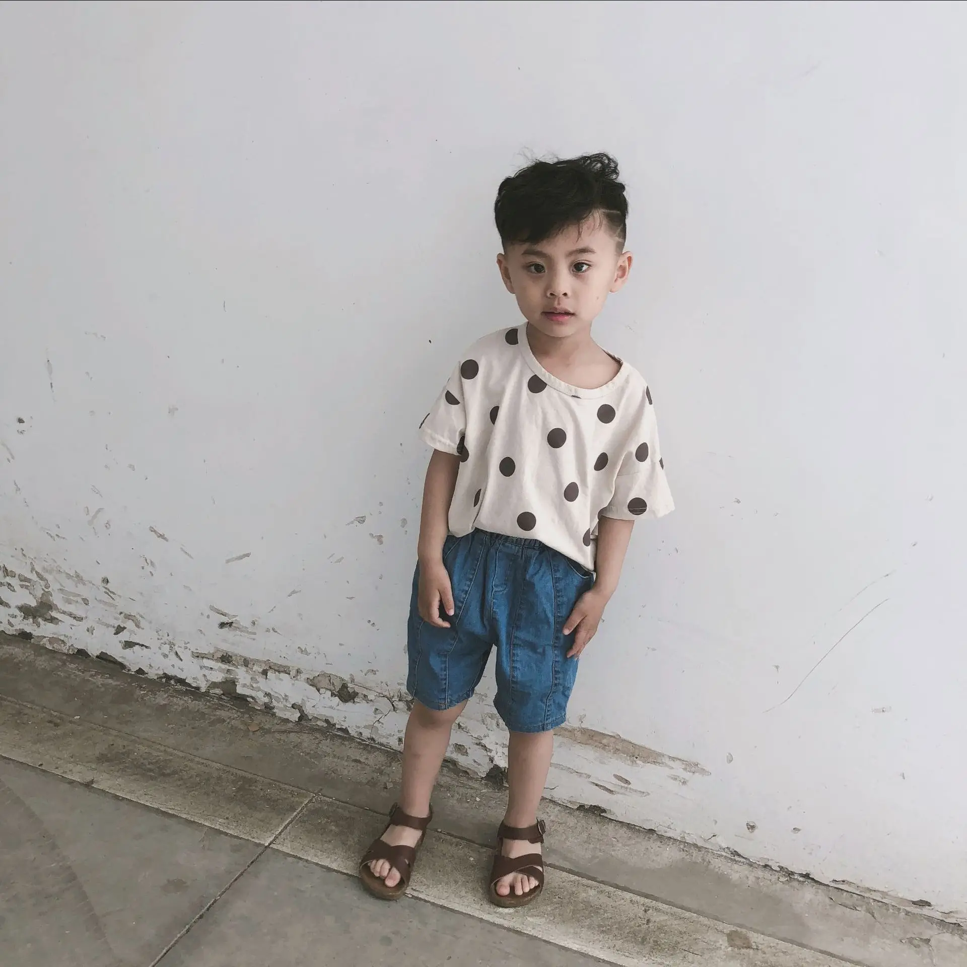 Kids Polka Dot Cotton T-Shirt Green Round Neck — feature 8
