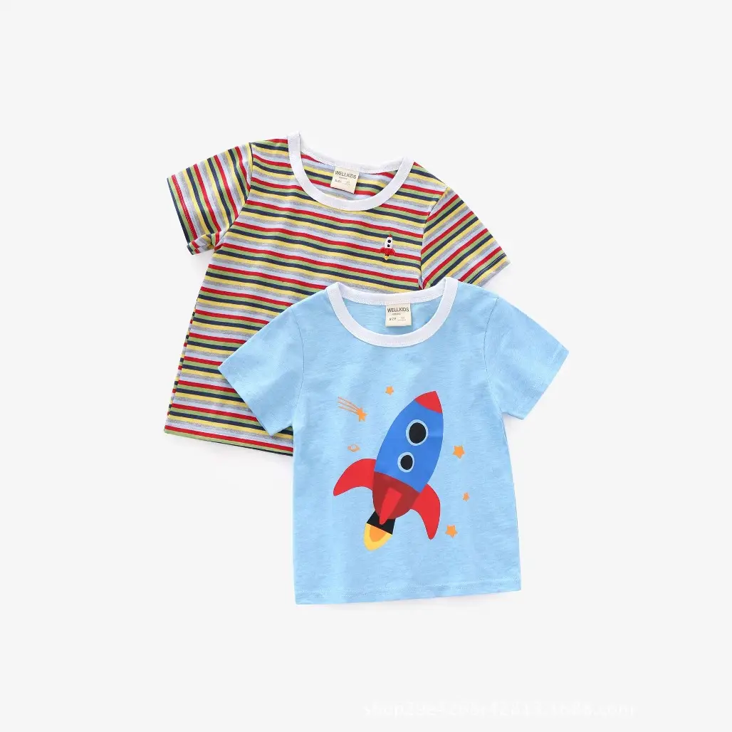 2025 Boys T-Shirt Set Striped Rocket Blue