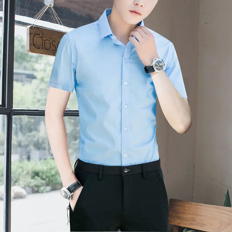 Men's Light Blue Korean Style Slim Fit Shirt - Image 10
