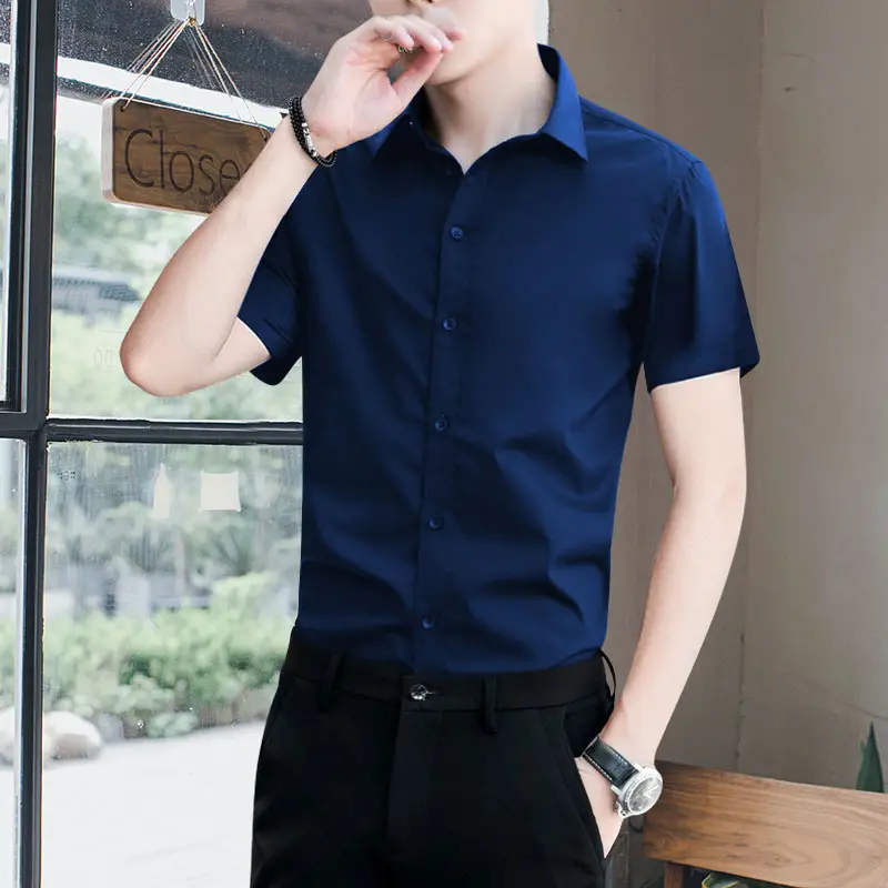 Men's Light Blue Korean Style Slim Fit Shirt - Image 12