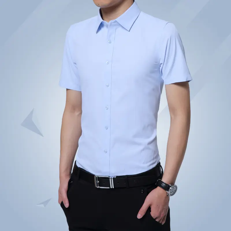 Men's Light Blue Korean Style Slim Fit Shirt - Image 6