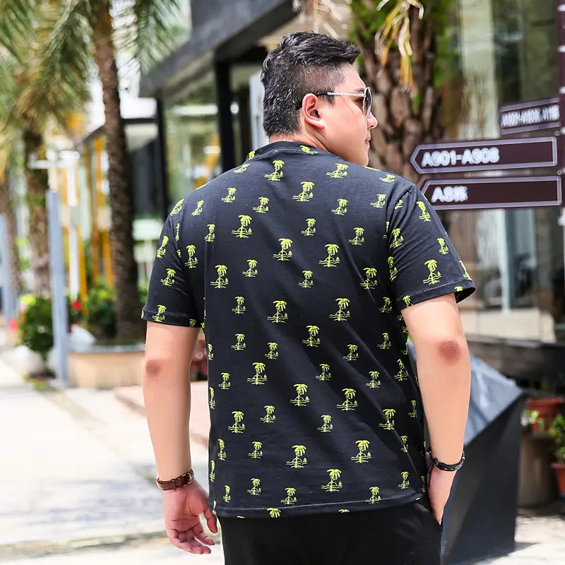 Men Printed Fat Short Sleeve T-Shirt Black Green - Image 3