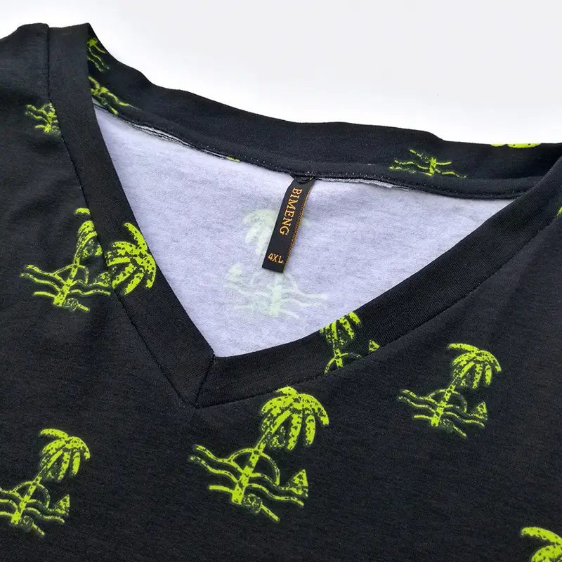 Men Printed Fat Short Sleeve T-Shirt Black Green - Image 4
