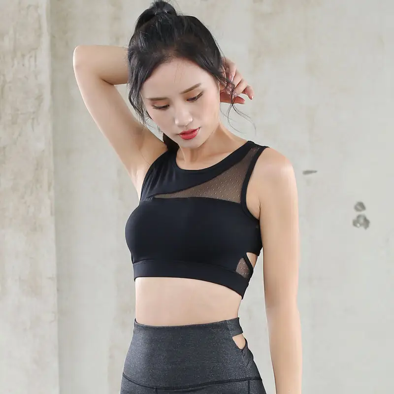Black Mesh Sports Bra with Side Cutouts for Women - Image 4