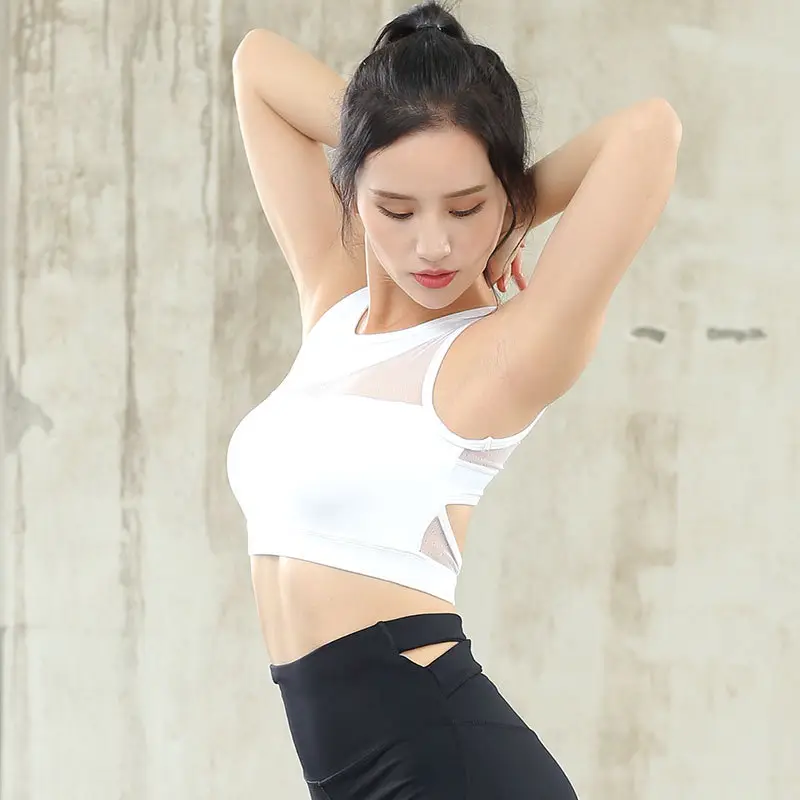 Black Mesh Sports Bra with Side Cutouts for Women - Image 6