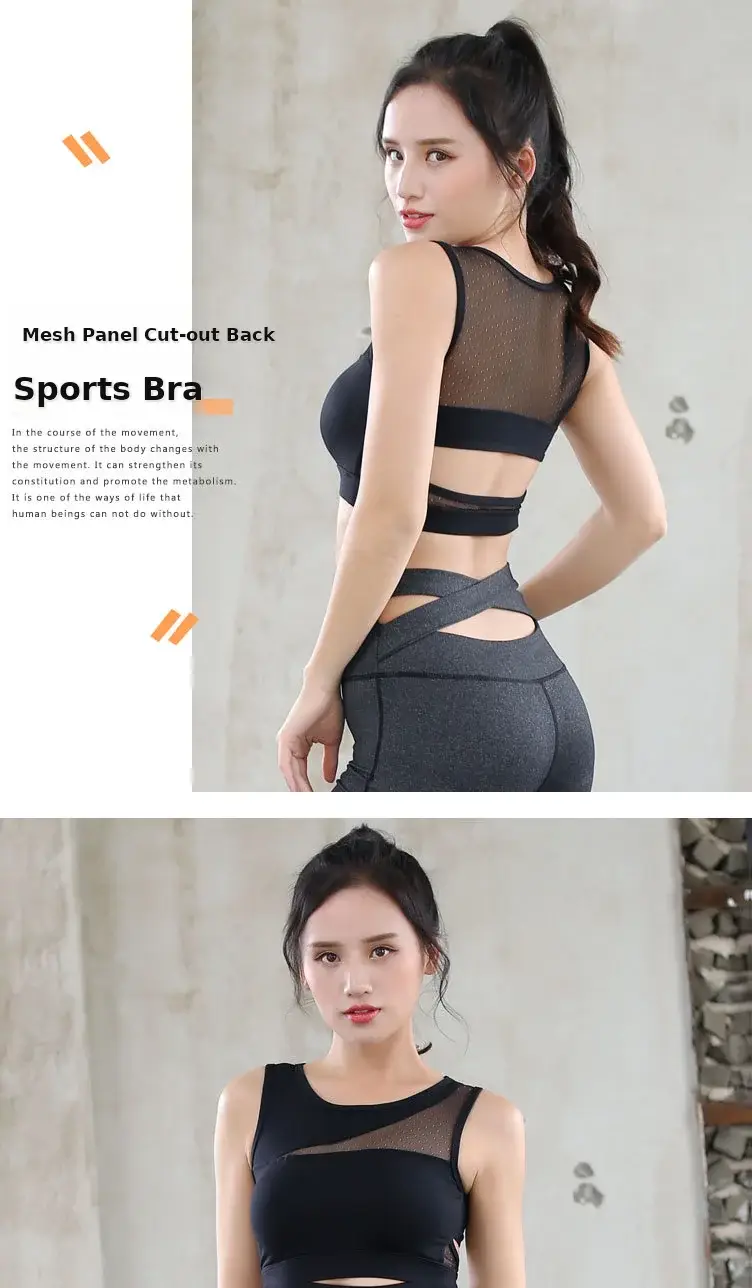 Black Mesh Sports Bra with Side Cutouts for Women — feature 2