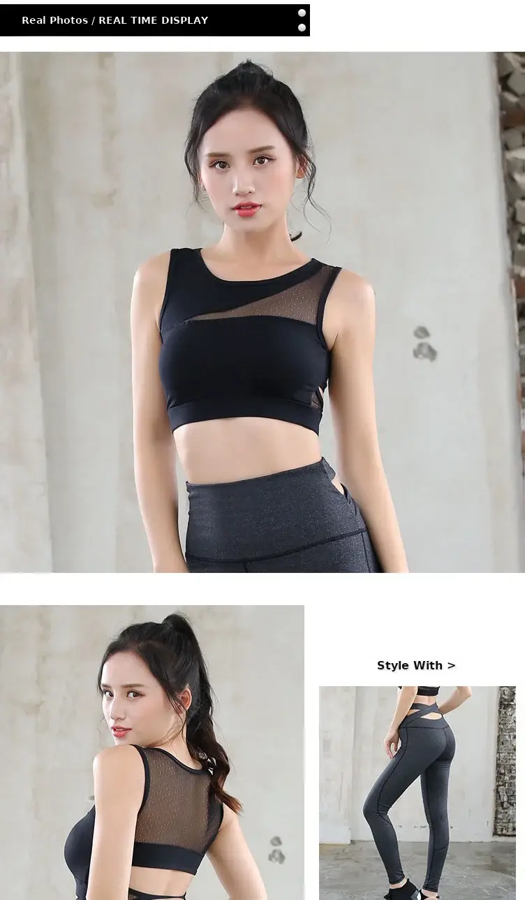 Black Mesh Sports Bra with Side Cutouts for Women — feature 7