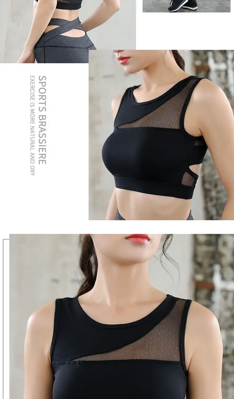 Black Mesh Sports Bra with Side Cutouts for Women — feature 8