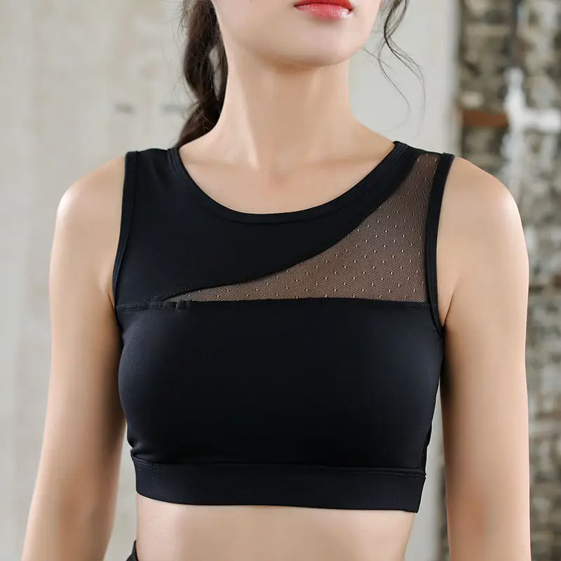 Black Mesh Sports Bra with Side Cutouts for Women - Image 2