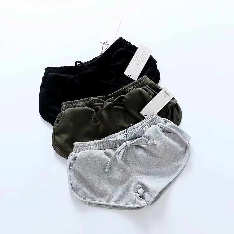 Women's Grey Drawstring High Waist Shorts