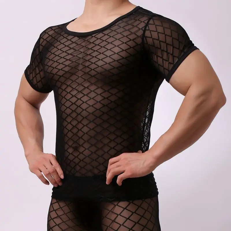 Men's Navy Mesh Slim Diamond Top B-01 - Image 5