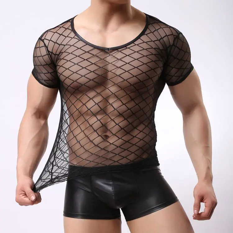 Men's Navy Mesh Slim Diamond Top B-01 - Image 7