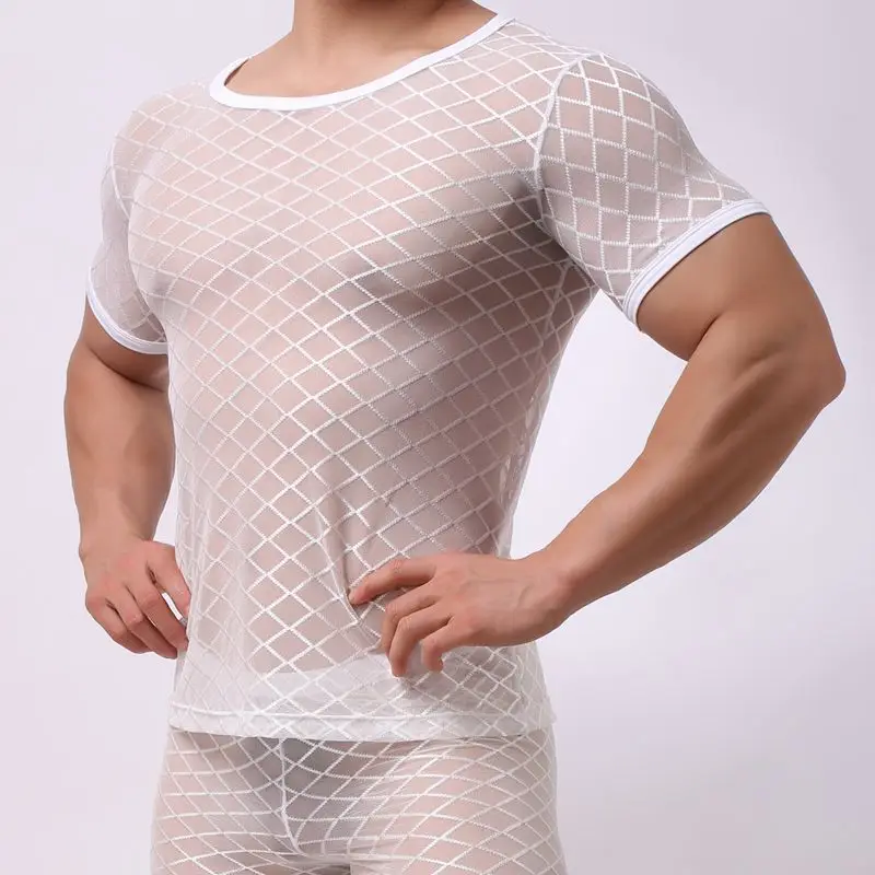 Men's Navy Mesh Slim Diamond Top B-01 - Image 9