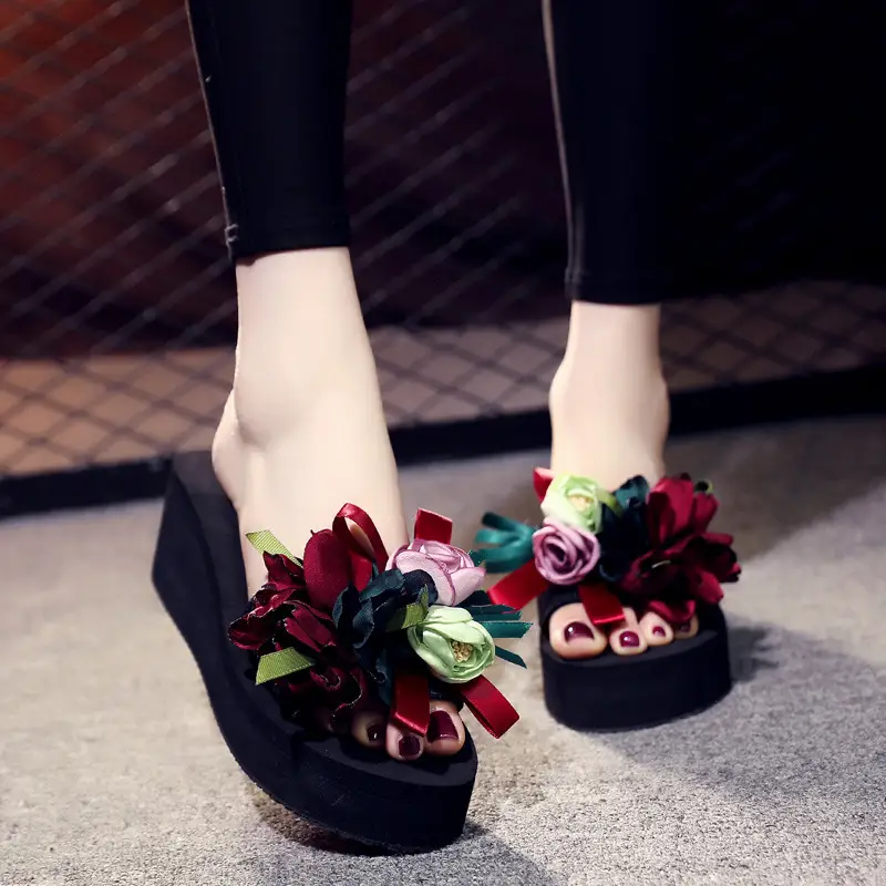 Shining 6cm Flip-Flops Women's Summer Fashion Outer Wear Thick-Soled Non-Slip Holiday Seaside Women's Beach Slippers