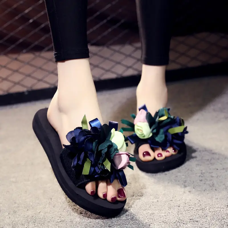 Shining 6cm Flip-Flops Women's Summer Fashion Outer Wear Thick-Soled Non-Slip Holiday Seaside Women's Beach Slippers