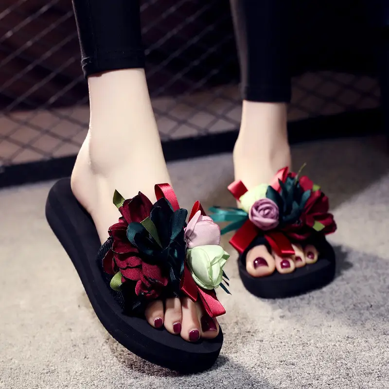 Shining 6cm Flip-Flops Women's Summer Fashion Outer Wear Thick-Soled Non-Slip Holiday Seaside Women's Beach Slippers