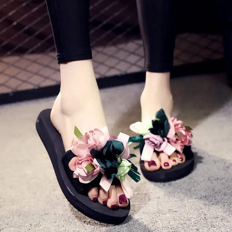Shining 6cm Flip-Flops Women's Summer Fashion Outer Wear Thick-Soled Non-Slip Holiday Seaside Women's Beach Slippers