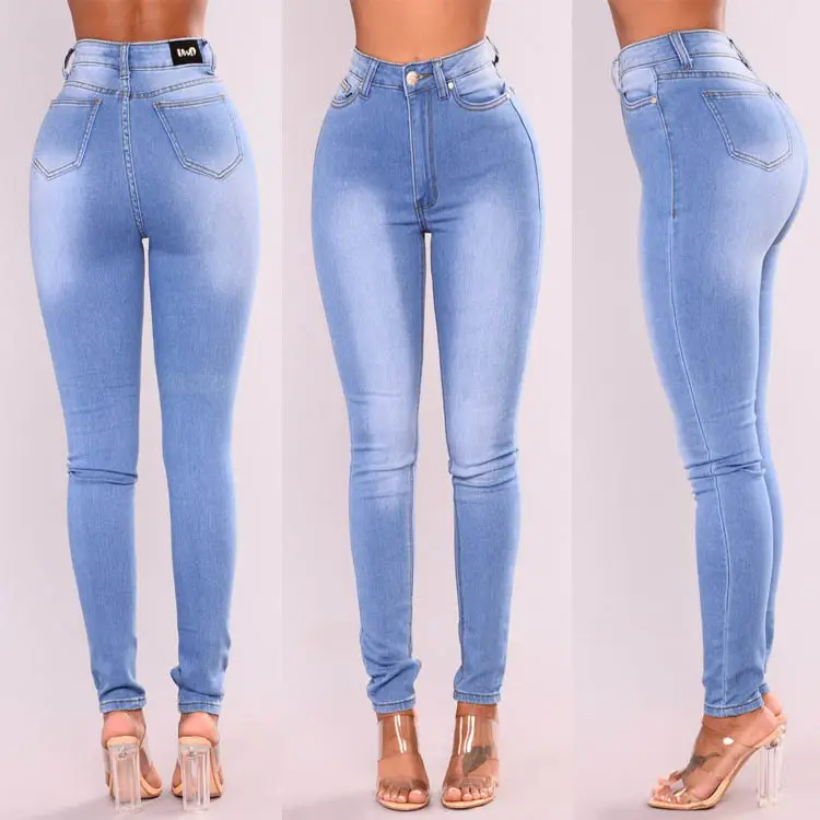Women's Light Blue Stretch Denim Pencil Pants - Image 4
