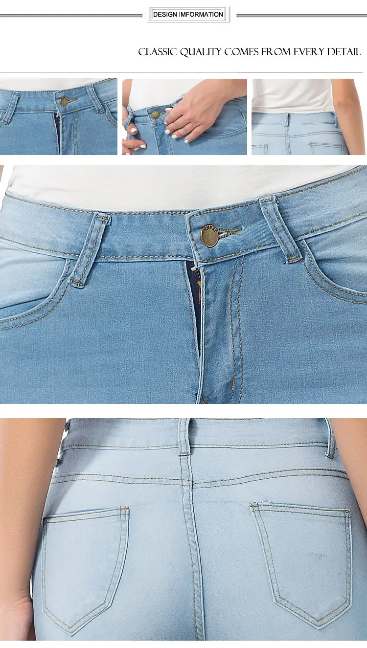 Women's Light Blue Stretch Denim Pencil Pants — feature 14