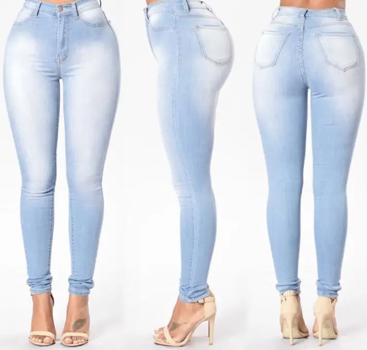 Women's Light Blue Stretch Denim Pencil Pants — feature 3
