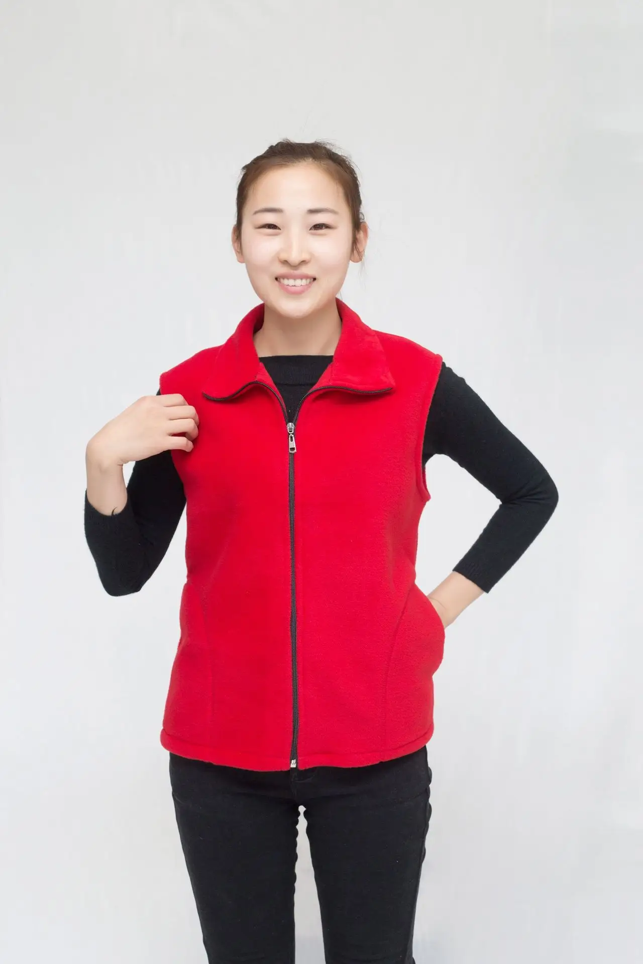 Red Fleece Vest for Women Winter Warm Cozy Top - Image 2