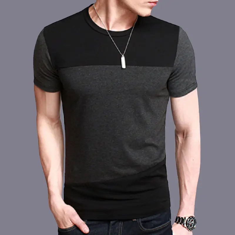 Men Black Grey Contrast T-Shirt Large Summer Wear