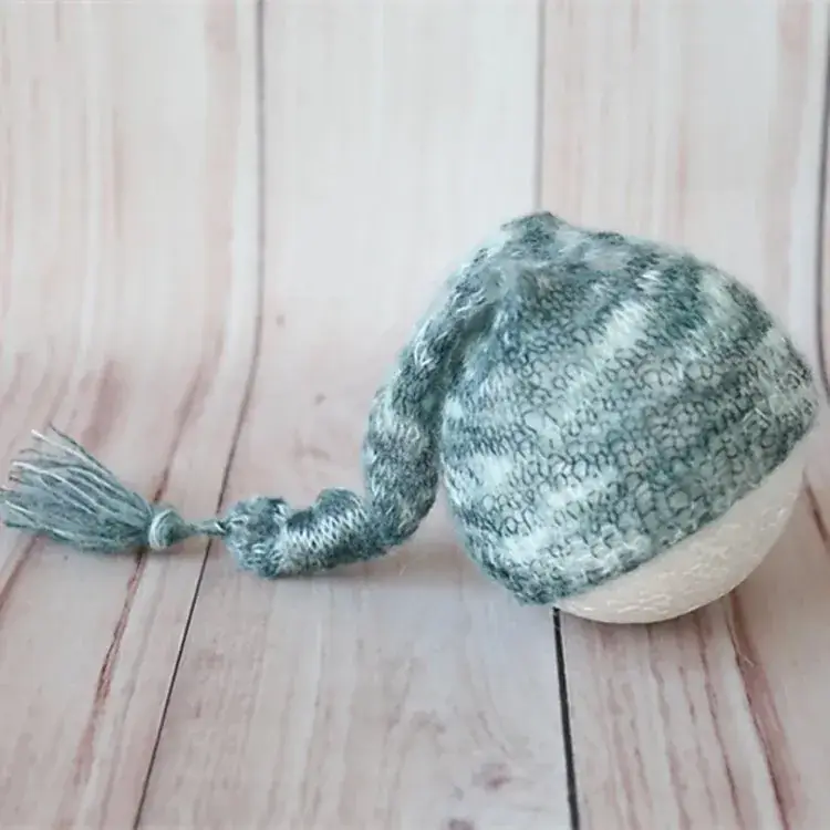 Baby Knitted Hat for Newborns Green Embroidered