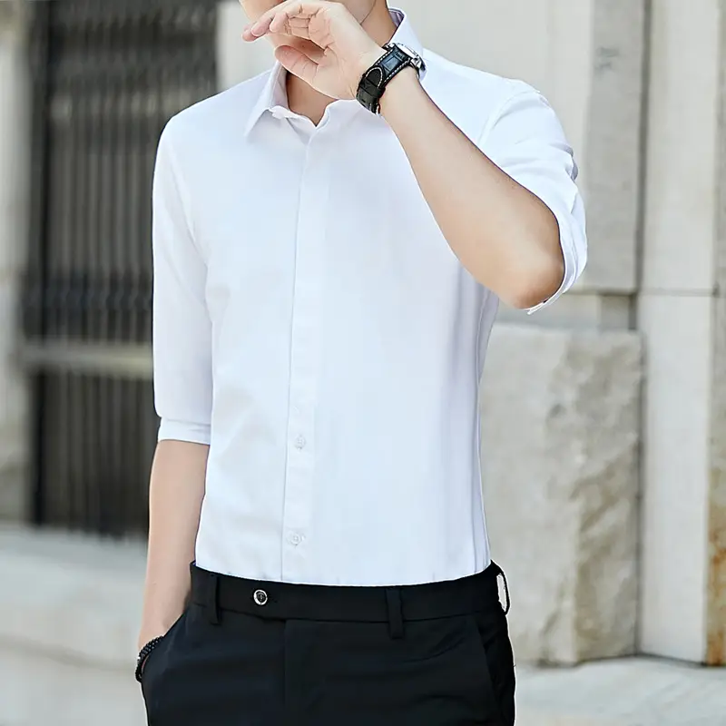 Men Navy 3/4 Sleeve Button Shirt Summer Loose Fit - Image 9