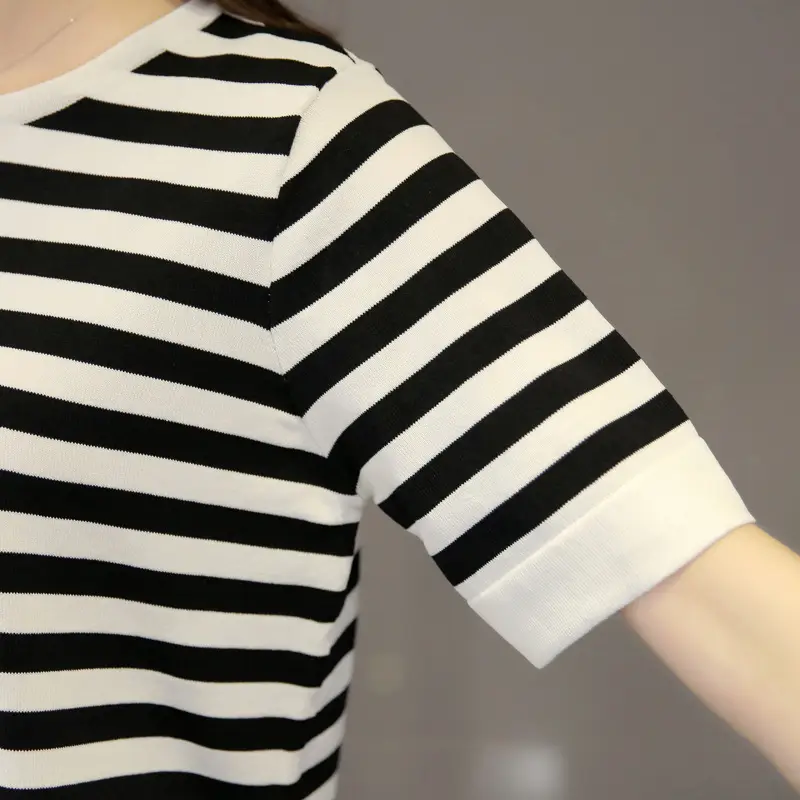 2025 Summer Women Black White Striped Top Plus Size - Image 5