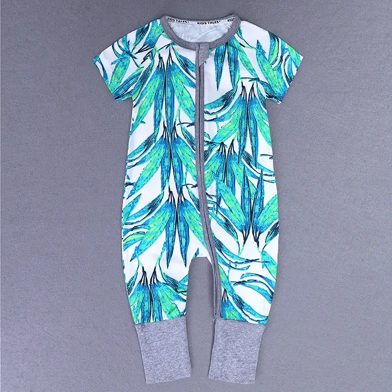 Baby Bamboo Leaf Short Sleeve Jumpsuit